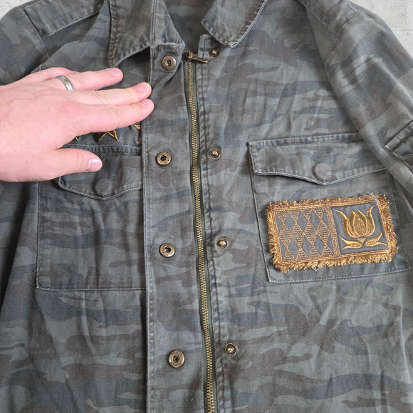 Willow and Clay Camo Bronze Metallic Patch Military Style Utility Jacket Size XS - Picture 10 of 12